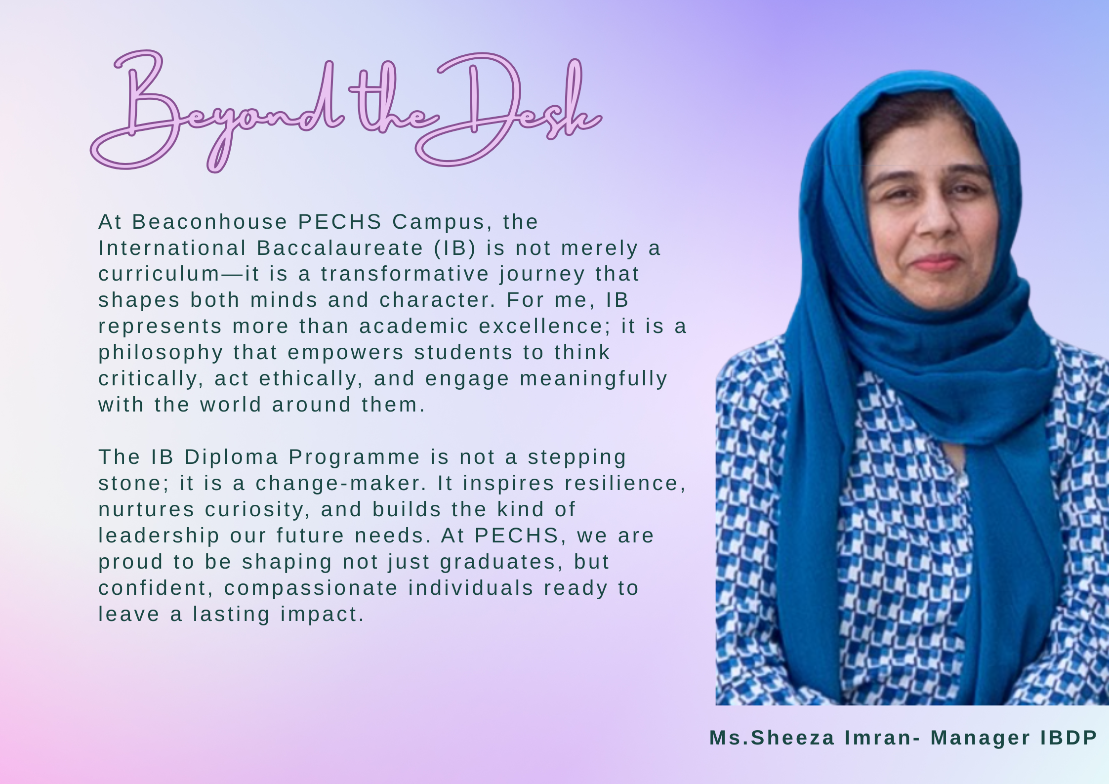 Message from Ms Sheeza Imran